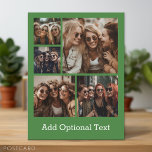 5 Fotocollage Optionaler Text — Farbe bearbeiten Postkarte<br><div class="desc">Fügen Sie Ihre Lieblings-Bilder zu dieser lustigen Vorlage hinzu. Sie können quadratische Fotos oder beliebige Foto für dieses Raster verwenden. Der Hintergrund ist solide und der Text ist ein einfacher Schriftart in Weiß. Alle diese Farben können im erweiterten Designbereich geändert werden.</div>