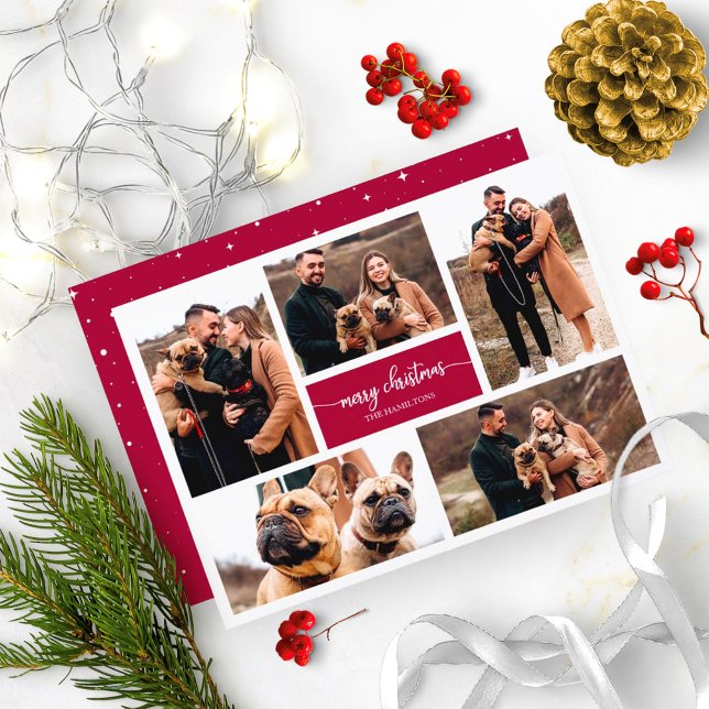 5 Fotos Collage Chic Script Frohe Weihnachten Einladung (Von Creator hochgeladen)