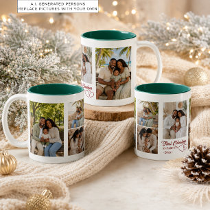 5 Fotos Collage Erstes Weihnachten als Eltern Zweifarbige Tasse