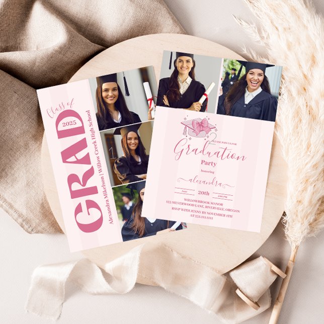 5 Fotos Coquette Pink Bow Graduation Party Einladung (Von Creator hochgeladen)