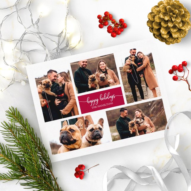 5 Fotos Happy Holidays Simple Collage Weihnachten Postkarte (Von Creator hochgeladen)