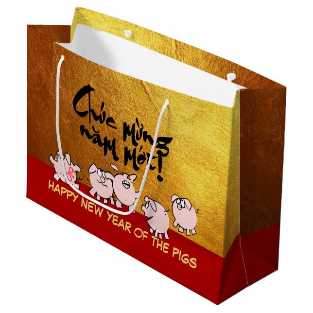 5 Funny Cartoon Comic Vietnamesisches Schweinejahr Große Geschenktüte (Vorderseite Schrägansicht)