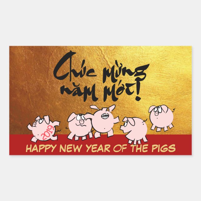 5 Funny Cartoon Comic Vietnamesisches Schweinejahr Rechteckiger Aufkleber (Vorderseite)