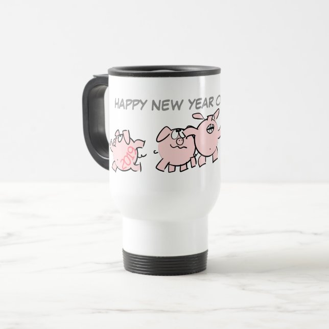5 Funny Cartoon Illustration Pig Jahr 2019 Reisen Reisebecher (Vorderseite Links)