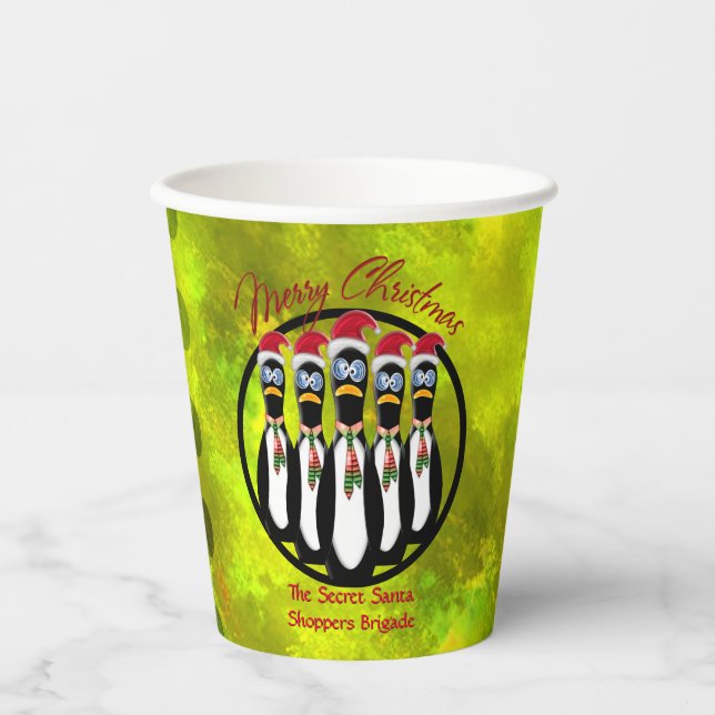 5 Funny Frazzled Santa Pinguine Personalisiert Pappbecher (Vorderseite)