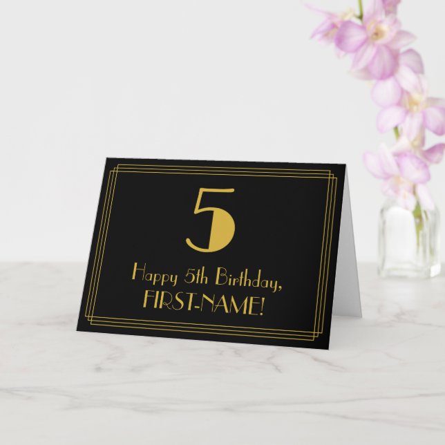 5. Geburtstag: Art Deco Inspiriert Aussehen "5" +  Karte (Orchidee)