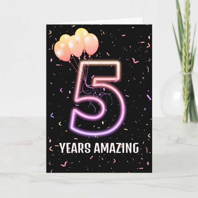 5. Geburtstag Ballons und Confetti Karte (Vorderseite)