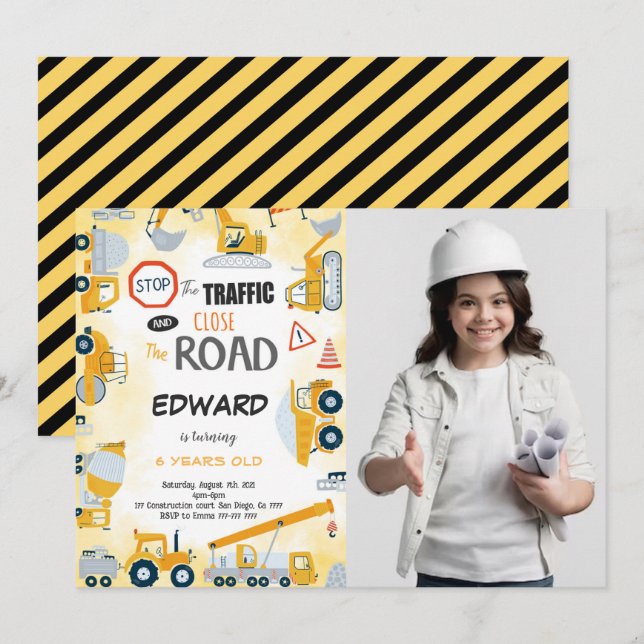 5. Geburtstag Bauboy Foto Einladung (Vorne/Hinten)