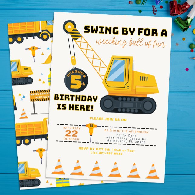 5. Geburtstag Baukran Einladung (Construction Vehicle Birthday Party)