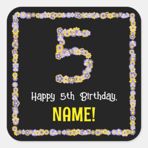 5. Geburtstag: Blumennummer, Individuelle Name, Bl Quadratischer Aufkleber