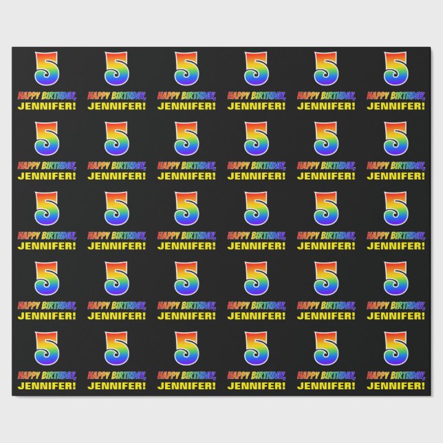 5. Geburtstag: Bold, Fun, Simple, Rainbow 5 Geschenkpapier (Saum)