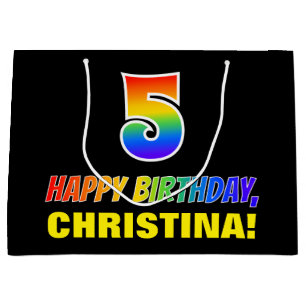 5. Geburtstag: Bold, Fun, Simple, Rainbow 5 Große Geschenktüte