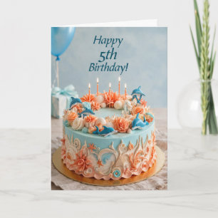 5. Geburtstag Delphin-Torte Karte