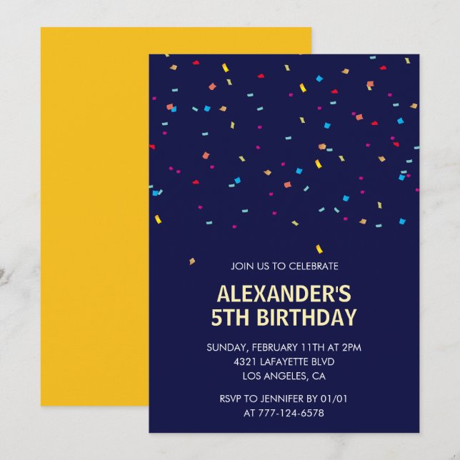 5. Geburtstag Einladungen Boy Confetti Modern (Vorne/Hinten)