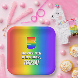5. Geburtstag: Farbenfroh, Fun Rainbow Pattern # 5 Pappteller