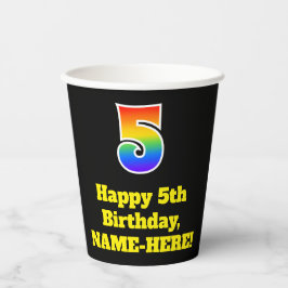 5. Geburtstag: Farbenfroh, Spaß, Spannung, Regenbo Pappbecher
