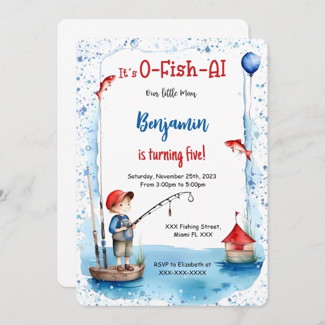 5. Geburtstag Fischen Einladung (Vorne/Hinten)