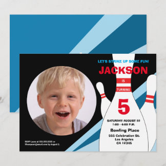 5. Geburtstag Foto Bowling Party rot Einladung