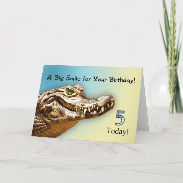 5. Geburtstag Lächeln Alligatorkarte Karte (Vorderseite)