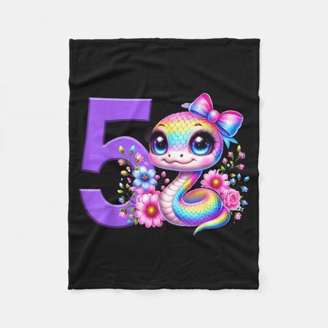 5. Geburtstag Mädchen Schlange Party Regenbogen Ko Fleecedecke (Vorderseite)