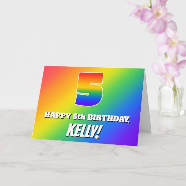 5. Geburtstag: mehrfarbiges Regenbogenmuster # 5 Karte (Orchidee)