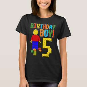 5. Geburtstag Niedlich 5 Jahre alt Blockjungen im  T-Shirt