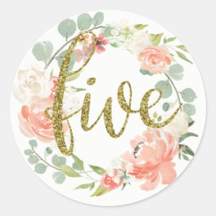 5. Geburtstag Pink Gold Blumenkranz Aufkleber