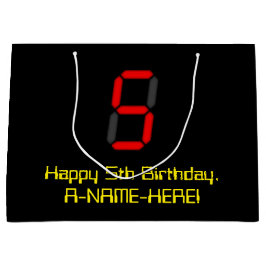 5. Geburtstag: Red Digital Clock Style "5" + Name Große Geschenktüte