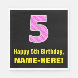 5. Geburtstag: Rosa Streifen und Herzen "5" + Name Serviette