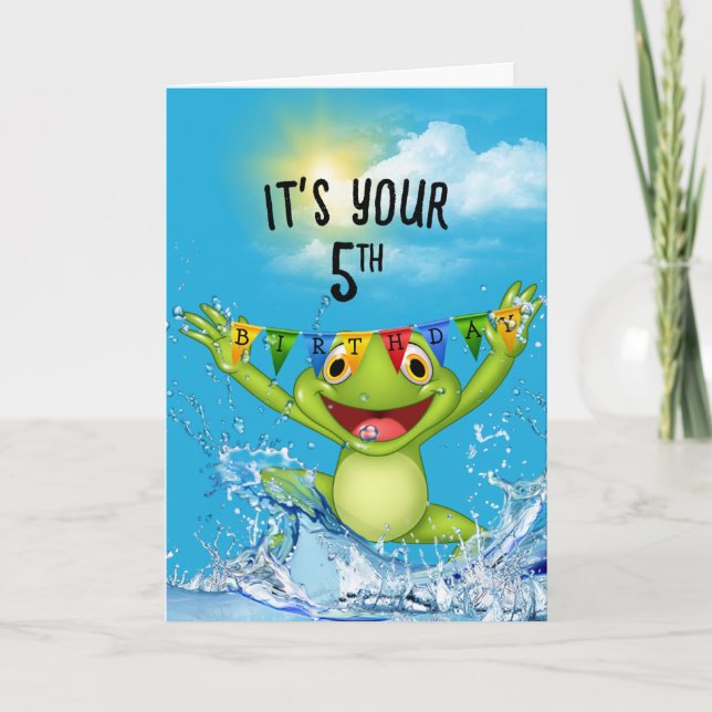 5. Geburtstag Springen Frosch in Wasser Karte (Vorderseite)