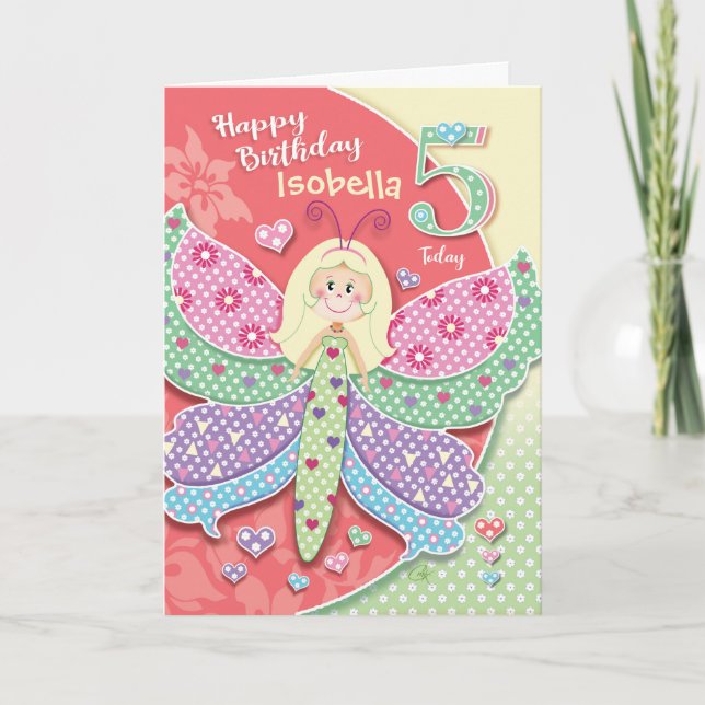 5. Geburtstag, winzig, Niedliches Schmetterlingsmä Karte (Vorderseite)