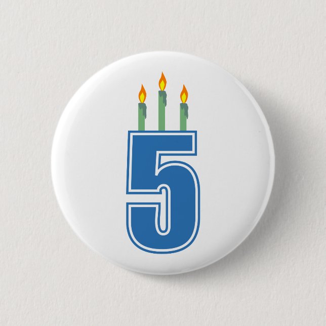 5 Geburtstags-Kerzen (Blau/Grün) Button (Vorderseite)