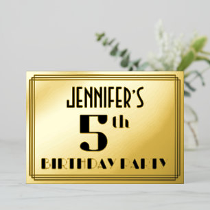 5. Geburtstagsfeier: Art Deco-Look „5“ und Name Folieneinladung