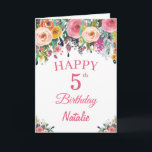 5. Geburtstagskarte Blume Blumenbeete  Rosa Karte<br><div class="desc">5. Geburtstag Wasserfarben Blume Rosa Karte mit personalisiertem Namen und Alter.
Für weitere Anpassungen klicken Sie bitte auf die Schaltfläche "Anpassen" und verwenden Sie unser Designwerkzeug,  um diese Vorlage zu ändern.</div>