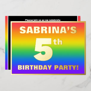 5. Geburtstagsparty: Spaß, farbenfrohe Regenbogenm Folieneinladung