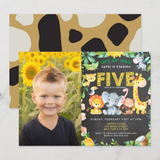 5. Geburtstagsparty Zoo Jungle Animals Boy Foto Einladung