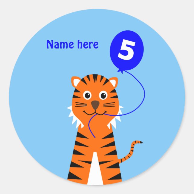 5. Geburtstagstiger mit dem Namen Blau Runder Aufkleber (Vorderseite)
