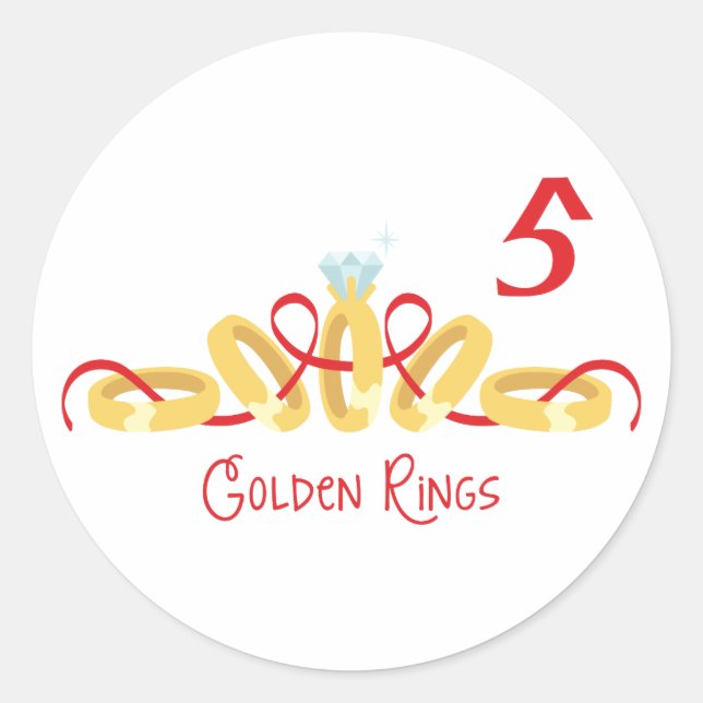 5 Goldene Ringe Runder Aufkleber (Vorderseite)