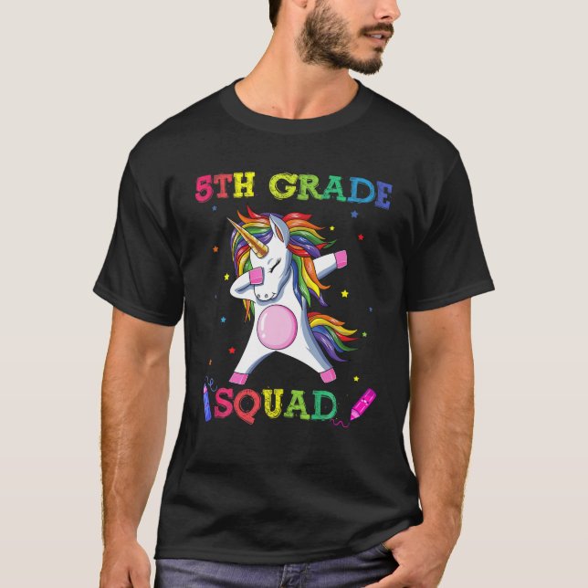 5. Grade Squad Dabbing Einhorn zurück zur Schule T-Shirt (Vorderseite)