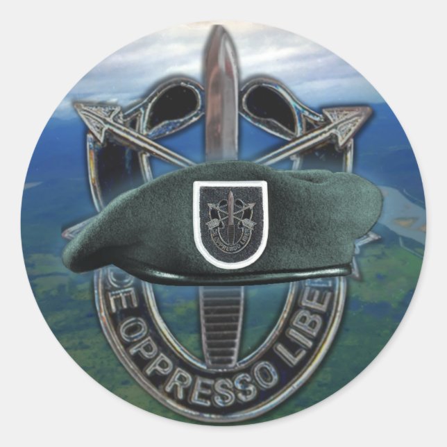 5. Gruppe der Spezialeinheiten Grüne Berets Tierst Runder Aufkleber (Vorderseite)