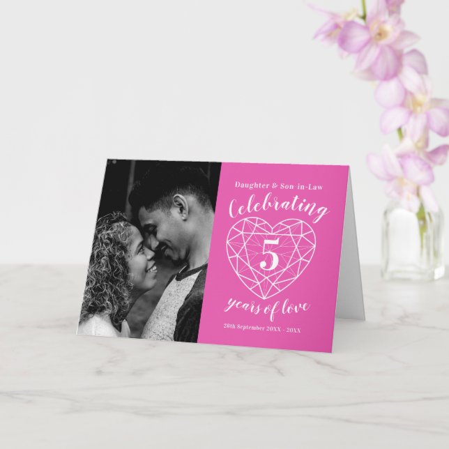 5. Hochzeit Jubiläum Herzpinke Karte (Orchidee)