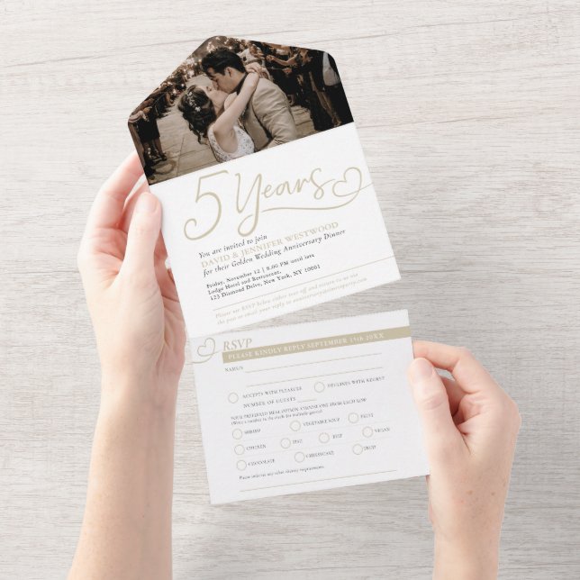 5. Hochzeitliches UAWG zum Jubiläum All In One Einladung (Abreißen)