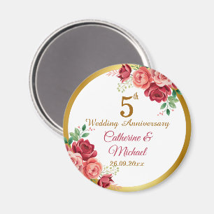 5. Hochzeitsjubiläum Goldrahmen Floral Magnet