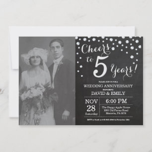 5. Hochzeitsjubiläum Schiefertafel Schwarz Silber Einladung