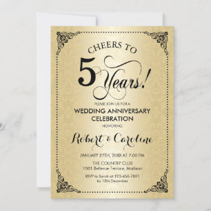 5. Hochzeitstag - Black Gold Damask Einladung