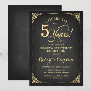 5. Hochzeitstag - Chalkboard Gold Einladung