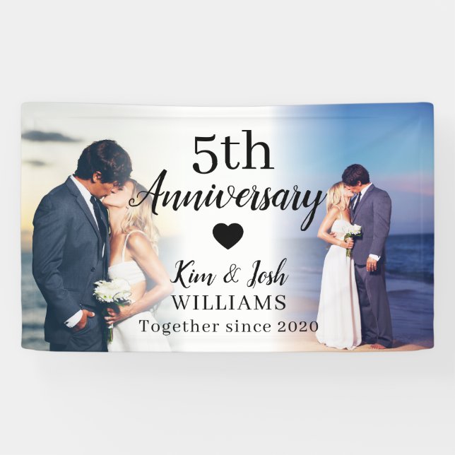 5. Hochzeitstag Custom 2 Foto Collage Banner (Horizontal)