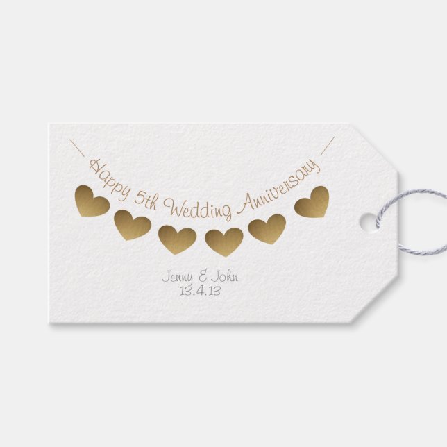 5. Hochzeitstag Jubiläum Holzgeschenk Geschenkanhänger (Vorderseite (Horizontal))