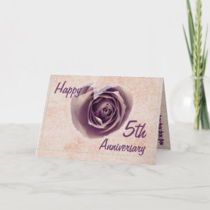 5. Hochzeitstag - Lila Rosenherz Karte