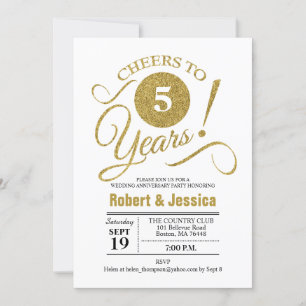 5. Hochzeitstag-Party - Gold Weiß Einladung